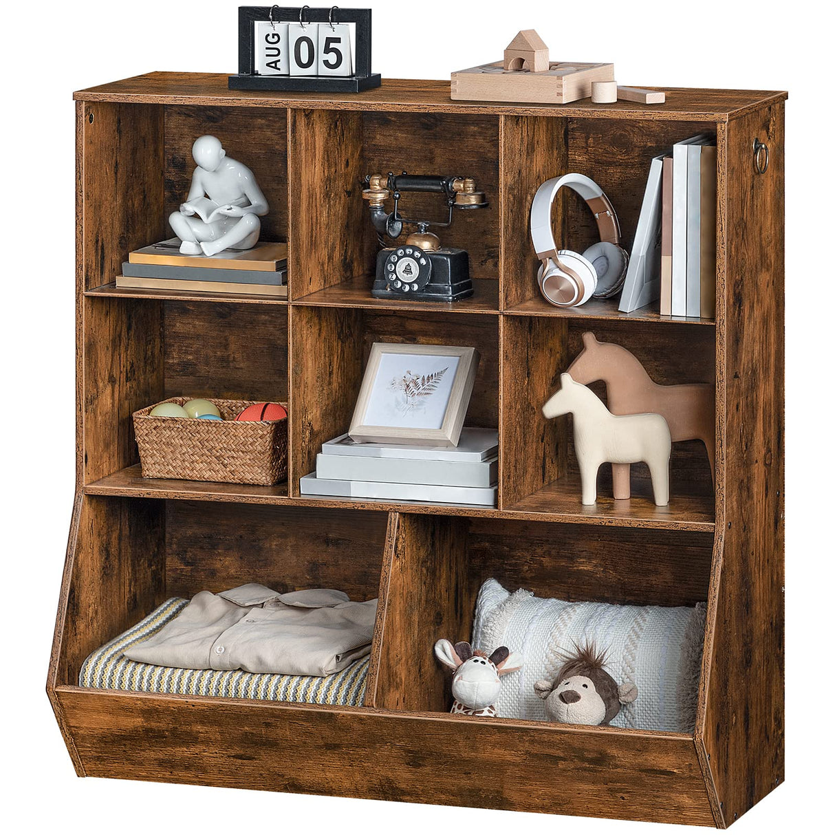 HOOBRO Rustic Brown Kids Bookshelf and Toy Storage Cabinet with 8 Cubicles HOOBRO