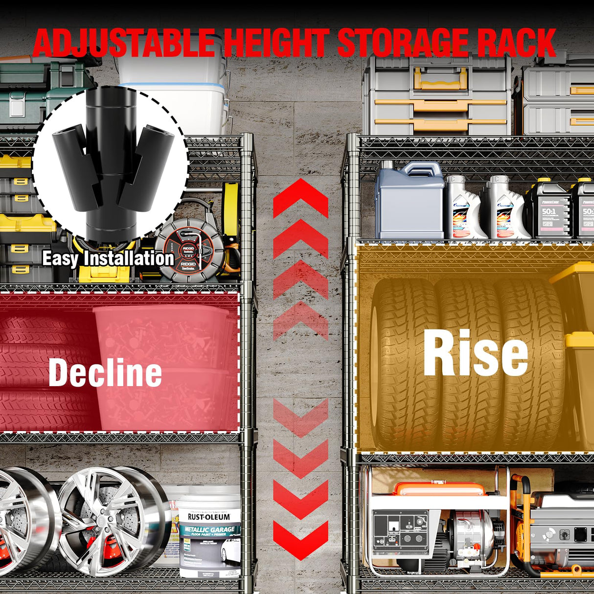 Heavy Duty Metal Shelving Unit, 4-Tier Adjustable Storage Shelves with Wheels, Industrial Wire Rack Storage Shelf 2640LBS Loads, for Garage, Warehouse, Kitchen, Basement, Stores,23.9"D*59.8"W*73.8"H SLEKVERSA