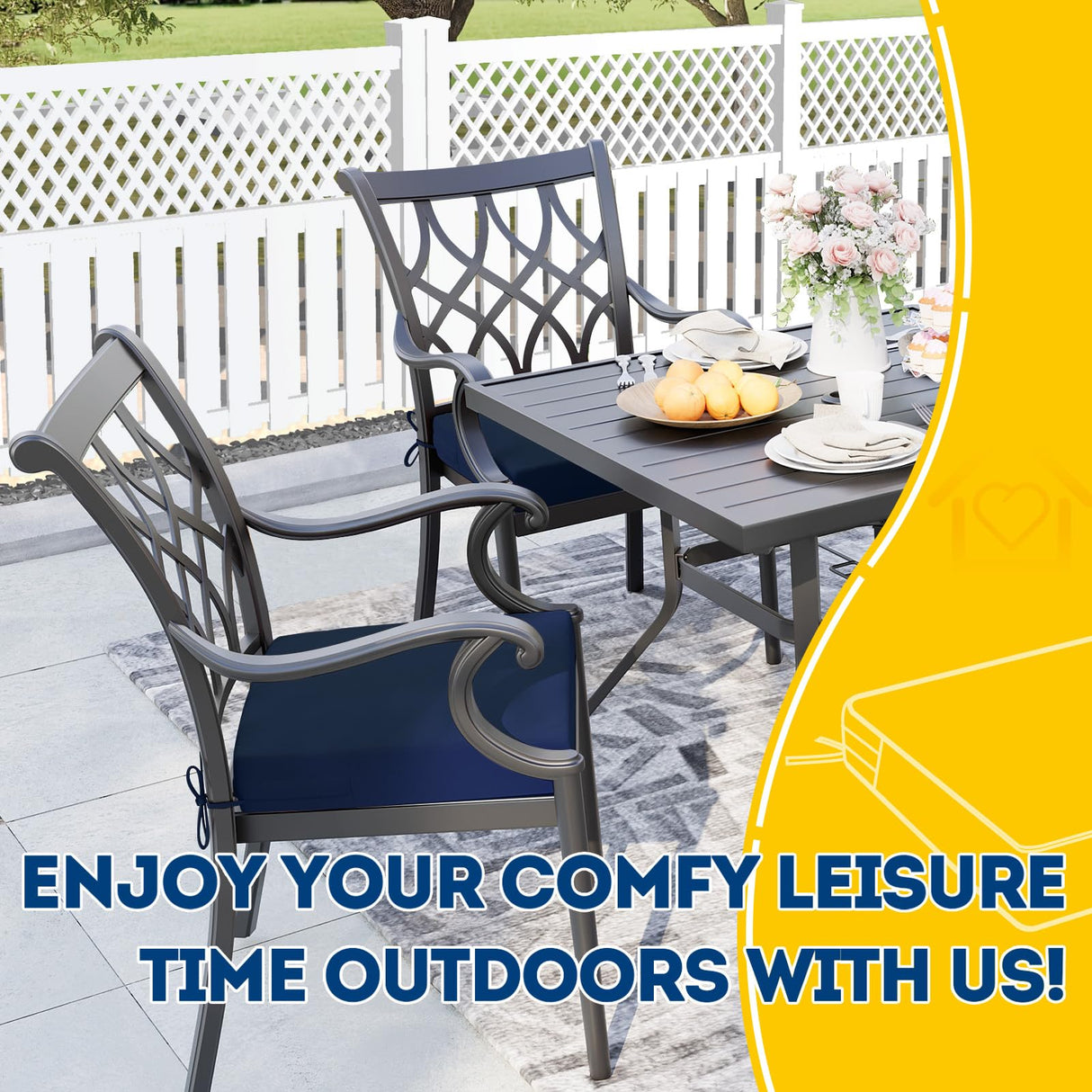 AAAAAcessories Outdoor Seat Cushions for Patio Furniture, Waterproof Replacement Patio Chair Cushions, Set of 2, 21 x 21 x 4 Inch, Navy Blue AAAAAcessories