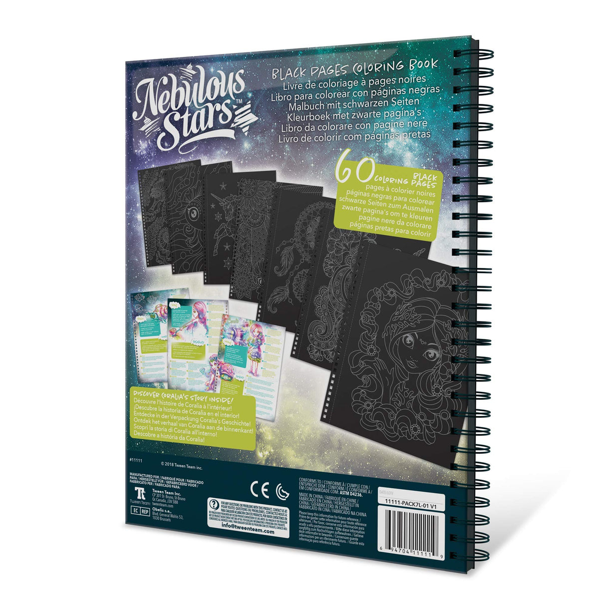 Large Coloring Book for Girls - 60 Black Coloring Pages - Comes with 8 Neon-Ink Gel Pens Nebulous Stars