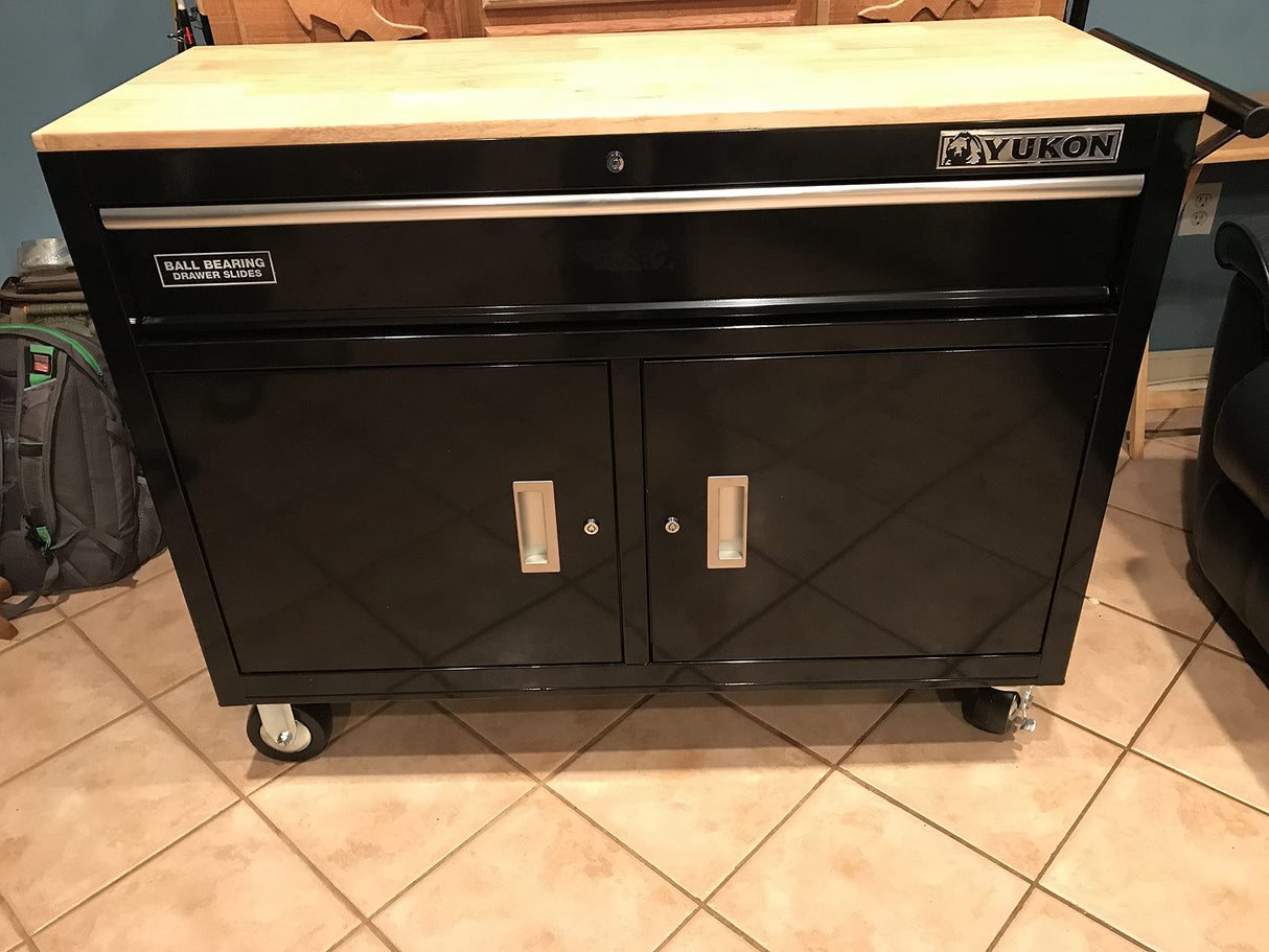 46 in. Mobile Storage Cabinet with Wood Top Tool Cart Workbench Yukon
