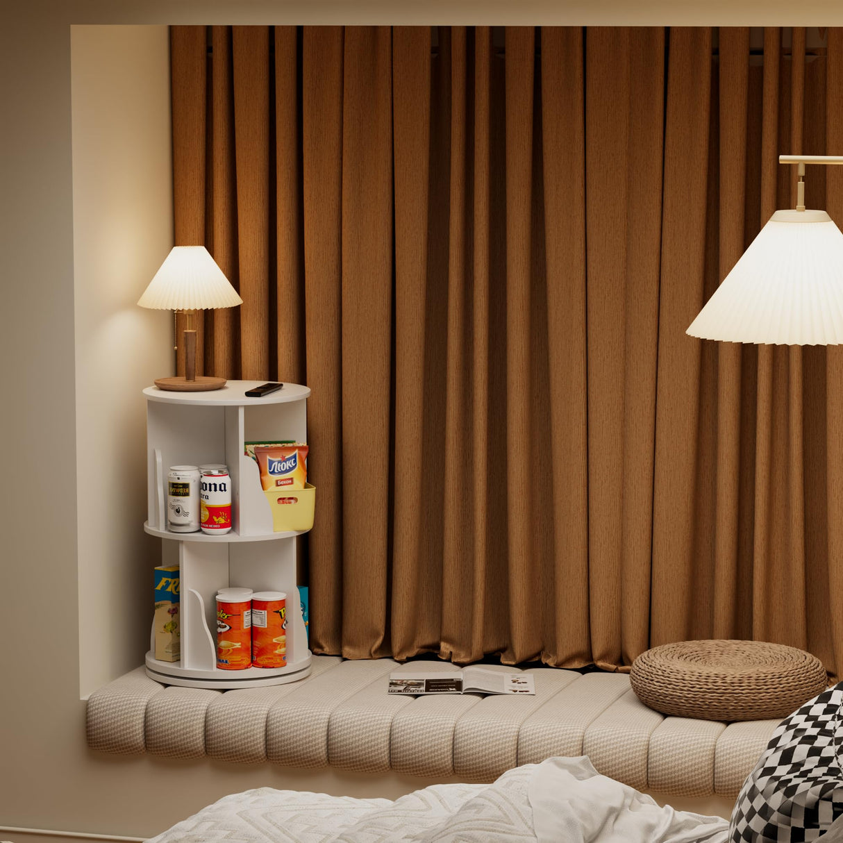 Furniwell 4-Tier Rotating Bookshelf and Bookcase, 360° Display Stackable Spinning Book Shelf Tower with Raffle, Floor Standing Corner Shelf for Living Room, Study Room(16" W*16" D*51" H) Furniwell