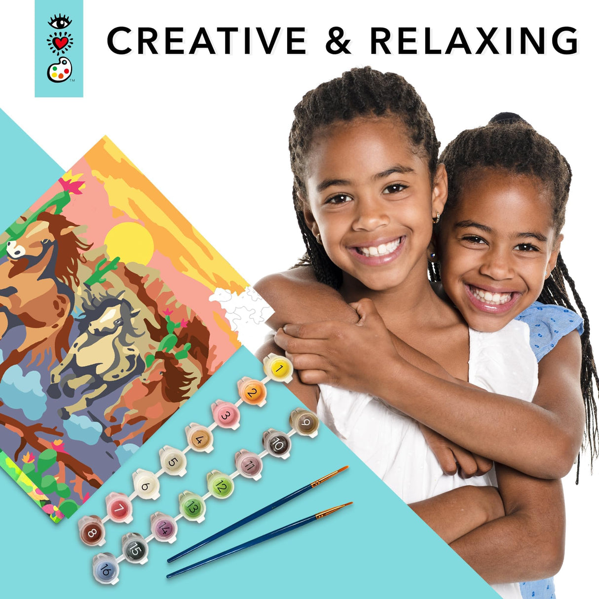 Bright Stripes Paint by Numbers Kit for Kids: Easy to Follow Paint by Numbers Canvas with Frame Kids Paint Kit (Wild Horses) Bright Stripes