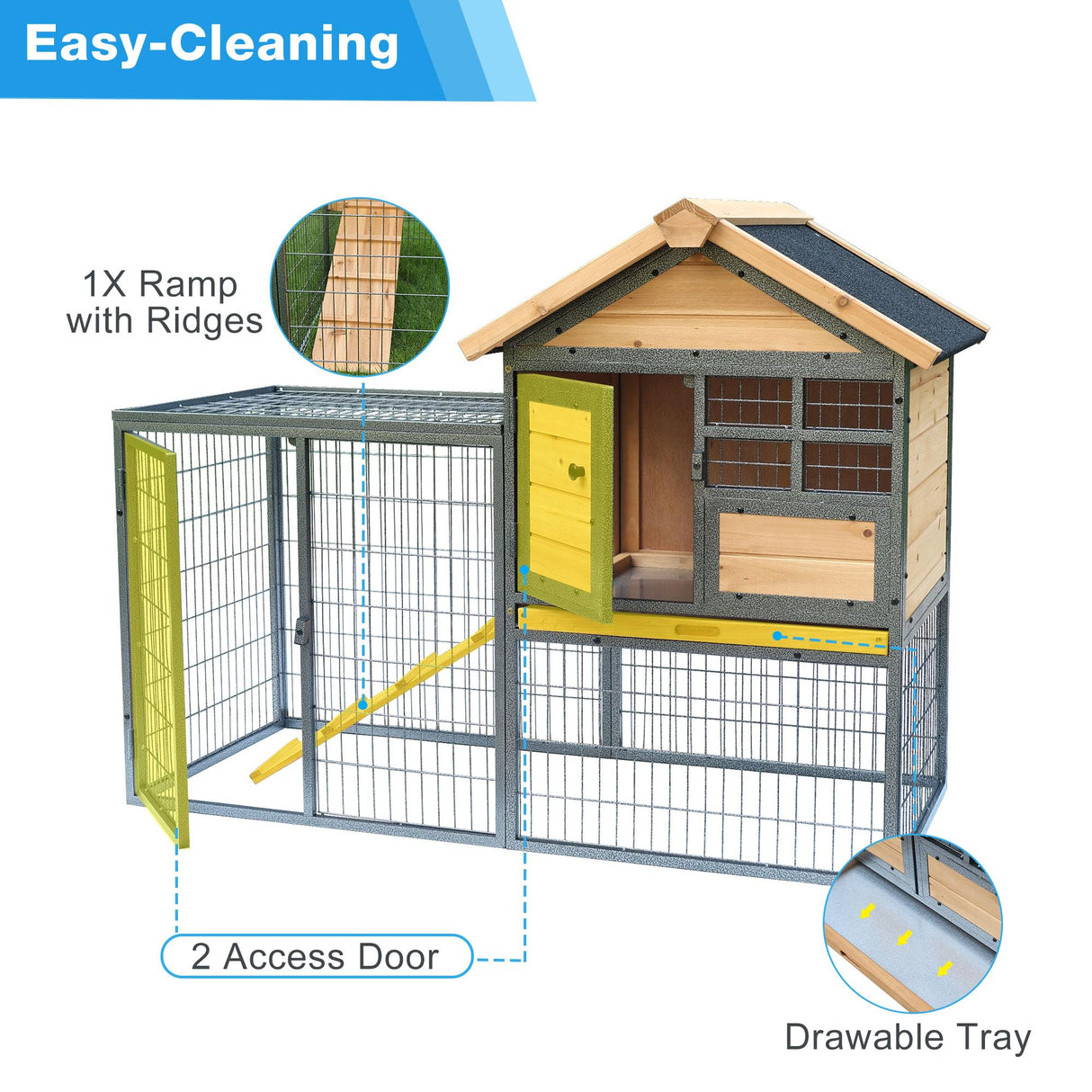 Chicken Coop and Run, Two Story Rabbit Hutch Indoor Outdoor, Waterproof Metal Frame Hen House with Nesting Box Rabbit Cage, Deep No Leak Pull Out Tray, for Chick, Bunny Rockever