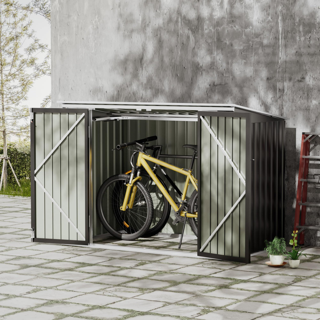 Flamaker 5.8 x 3.3 FT Storage Shed Outdoor Metal Trash Can Shed with Hydraulic Gas Rod Lockable Garden Tool Shed for Backyard, Lawn, Roadside Flamaker