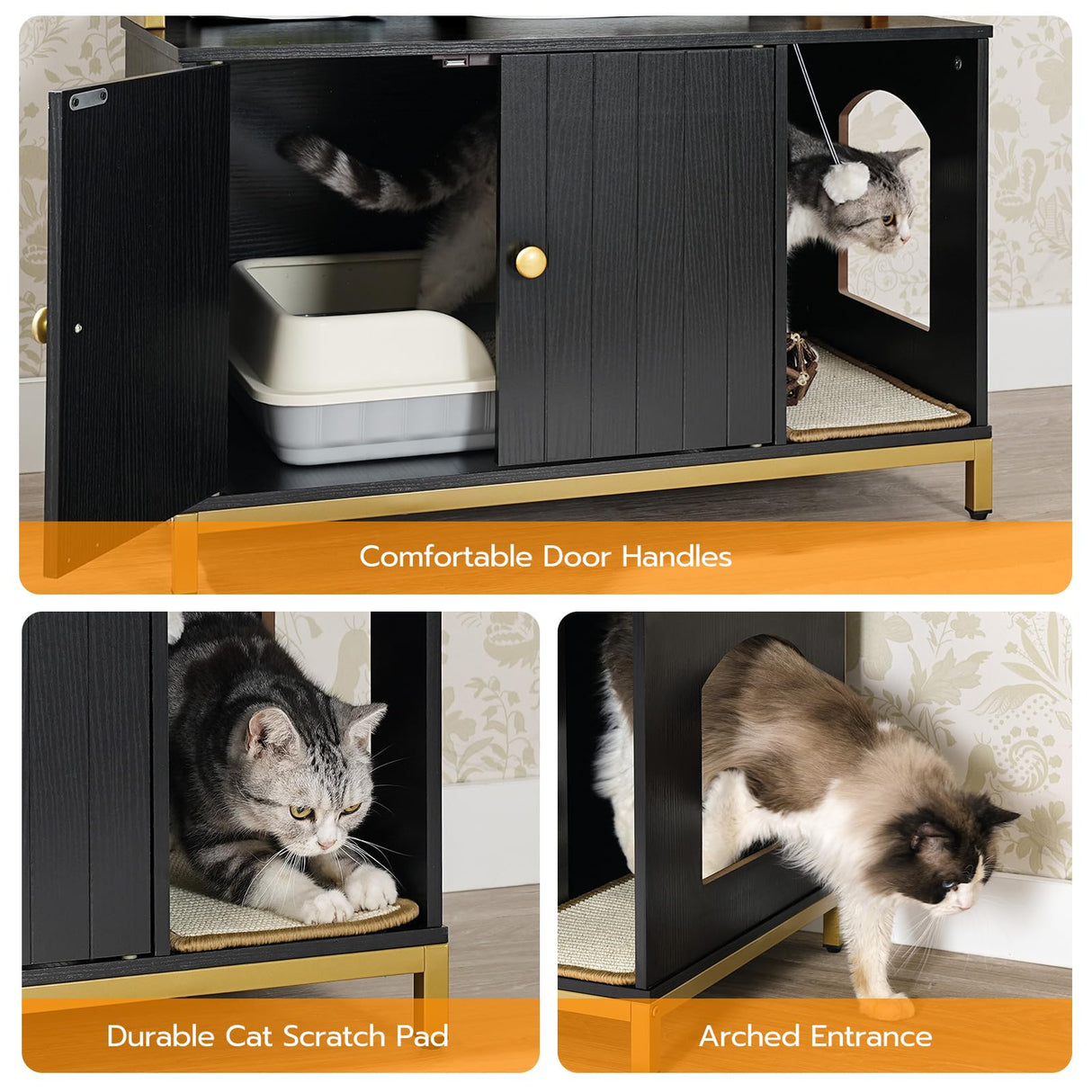 HOOBRO Large Cat Litter Box Enclosure with 2 Storage Shelves, Wooden Litter Box Furniture, Hidden Litter Box Furnitue with Scratching Pad, Sturdy and Solid, 31.5"L x 17.9"W x 47.2"H, Black BD82MW01 HOOBRO