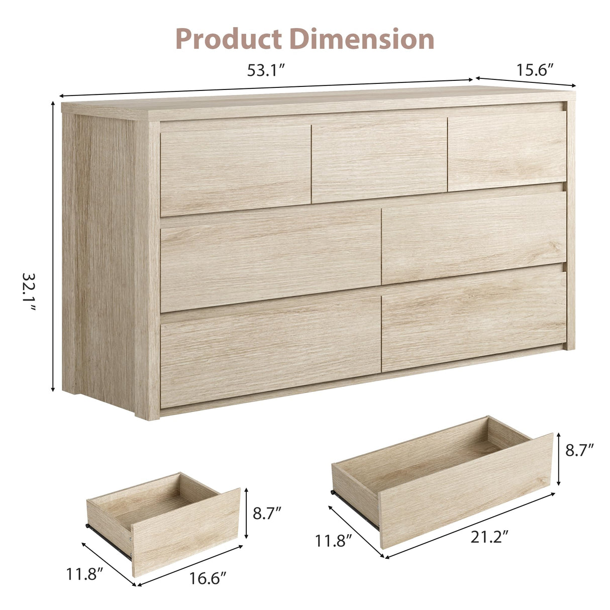 GarveeHome 7 Drawer Dresser for Bedroom, Wide Modern Chest of Drawers, Large Wood Dresser Wooden Storage Organizer for Living Room, Hallway Entryway GarveeHome