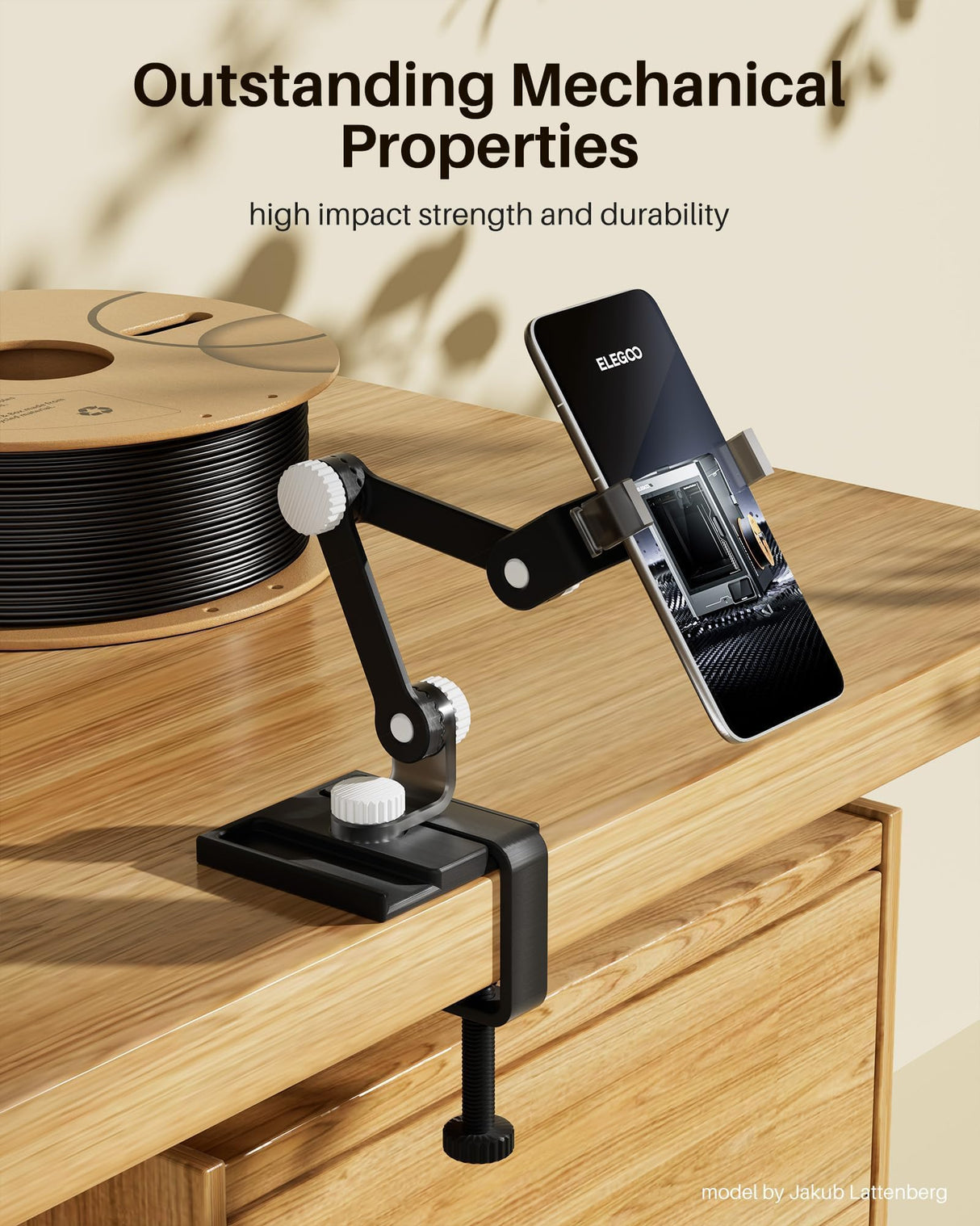 ELEGOO PC Filament 1.75mm Black 1KG, Tough and Durable Professional 3D Printer Filament Dimensional Accuracy +/- 0.05mm 1KG Spool Heat Resistant 3D Printing Polycarbonate Material ELEGOO