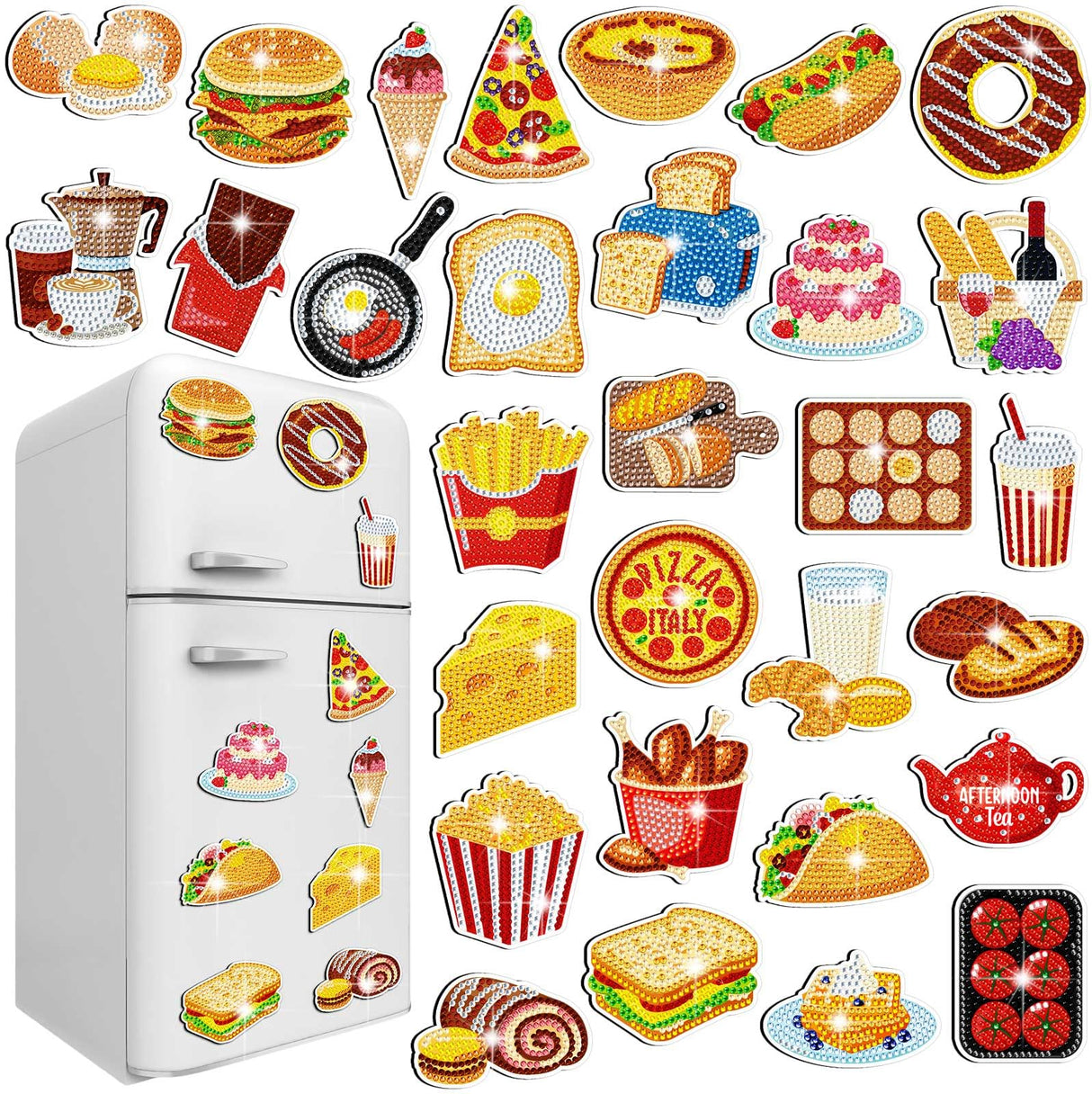 Copkim 30 Pcs Diamond Art Magnets Easy Diamond Painting Magnet Kits for Adults Kids DIY Fridge Home Decors(Food) Copkim