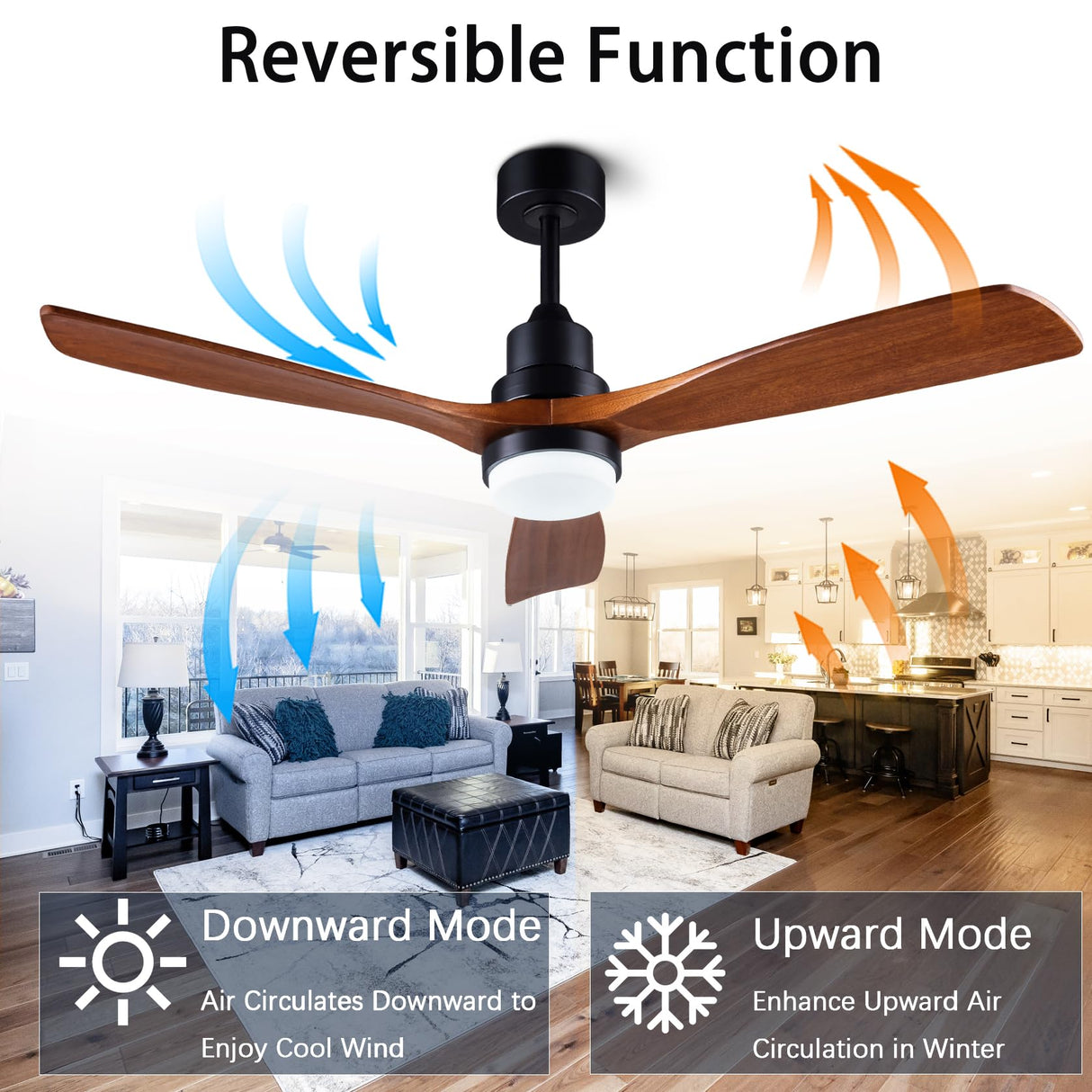 dearnow 52” solid wood ceiling fans with light 6 speeds remote/app control, solid wood ceiling fan with memory led dimmable color adjustable, quiet ceiling fan for living room, dining room. dearnow