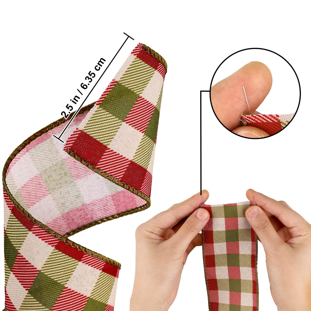 Whaline 2 Rolls Wired Edge Plaids Ribbon - Christmas Buffalo Check Red Green, 2.5 Inch Farmhouse Craft for DIY Gift Wrapping, Wreath, Xmas Tree Bow Decoration, 10 Yards Whaline