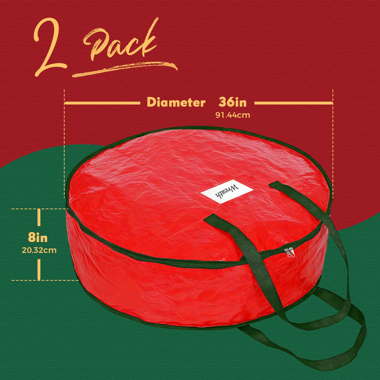 DeckTheHalls Christmas Wreath Storage Container, 2-PACK Waterproof Christmas Storage with Secure Zipper, Reinforced Carry Handles, Year-Round Protection for Christmas Garland & Holiday Decor (36 Inch) DeckTheHalls