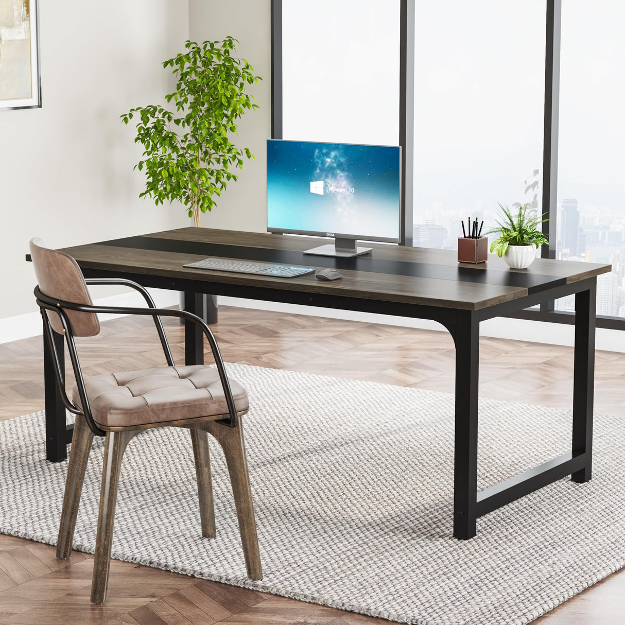 Tribesigns Modern Computer Desk, 63 x 31.5 inch Large Office Desk Computer Table Study Writing Desk Workstation for Home Office, Grey/Black Tribesigns