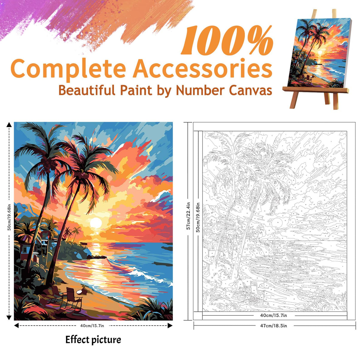 ZTOTZ Paint by Numbers Kit for Adults Beach Scenes,Adult Paint by Number Kits Beach,Sunset Beach Paint by Numbers 16X20 Canvas Without Frame,DIY Ocean Sunset Paint Number Set ZTOTZ