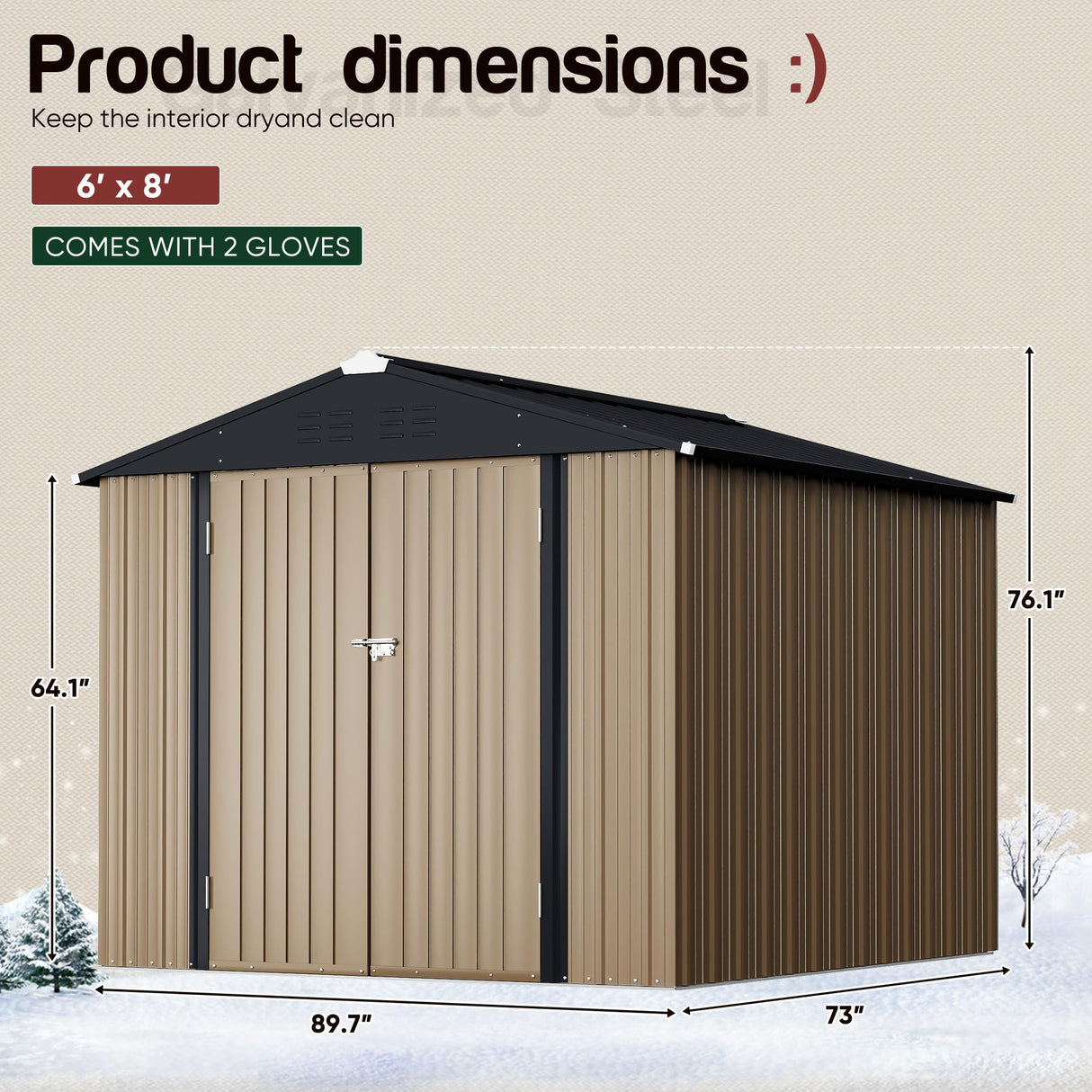 GUNJI 8 x 6 FT Shed Outdoor Storage Shed Metal Garden Shed with Lockable Door Outside Waterproof Tool Shed for Backyard, Patio, Lawn (Brown) GUNJI