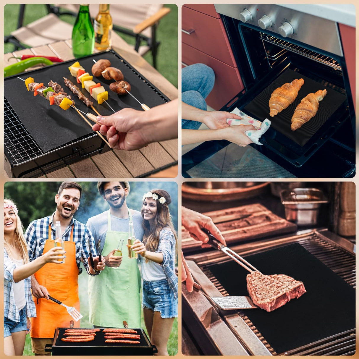 Eisinly Grill Mats for Outdoor Grill, Set of 6 Reusable Baking Mat Non Stick Heat Resistant Grilling Mat, Grill Accessories Works on Gas Charcoal and Electric BBQ, 15.75 x 13-inch, Black Eisinly