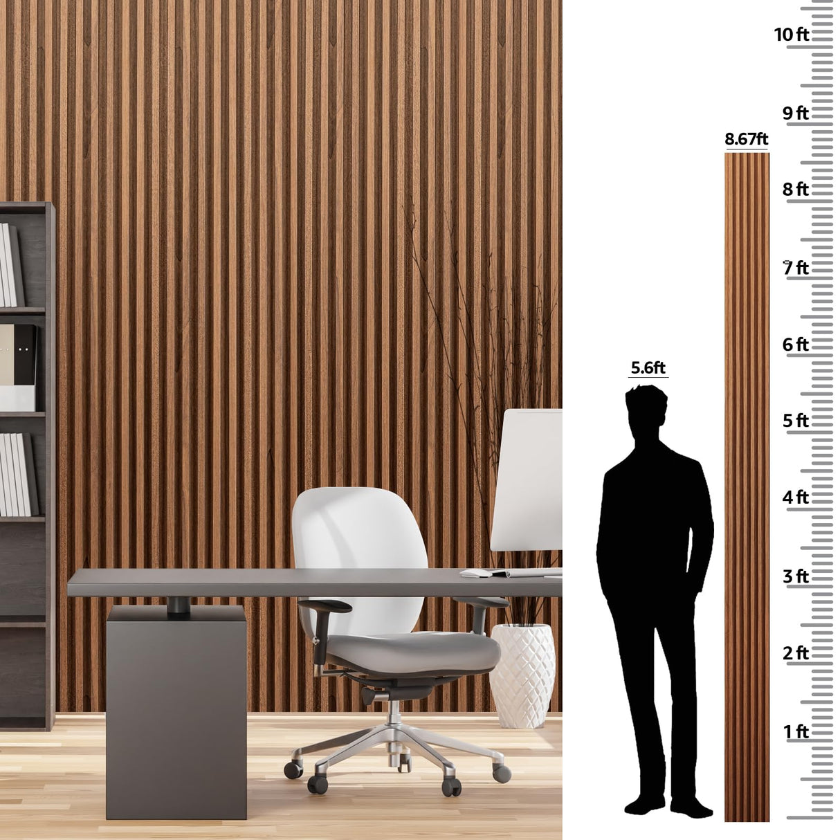 Art3dwallpanels 8 Pack Wood Slat Wall Paneling, 104'' x 6.7'' WPC Soundproof 3D Wall Panels for Interior Wall Decor, Fluted Textured Panel Wall Slats, Teak Art3dwallpanels