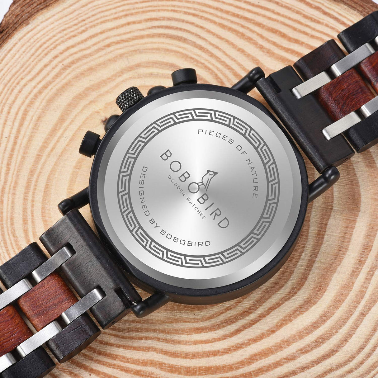 BOBO BIRD Wood Watch Handmade Luminous Wooden Wrist Watch Lightweight Quartz Movement Date Wristwatch for Men (Black) BOBO BIRD
