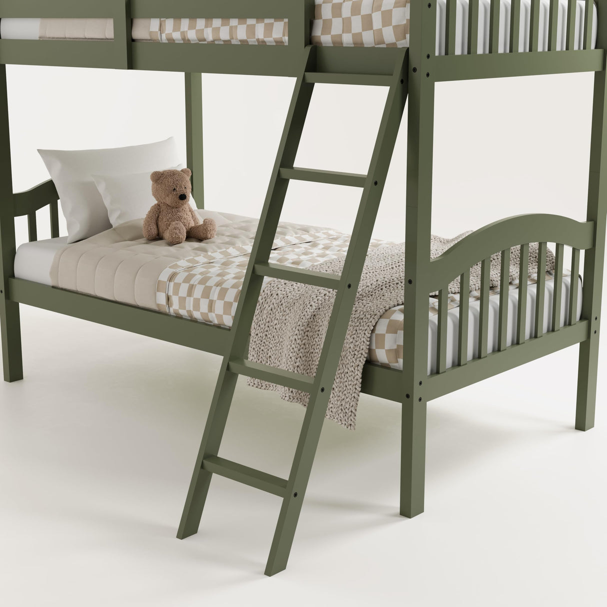 Storkcraft Long Horn Twin-Over-Twin Bunk Bed (Olive) - GREENGUARD Gold Certified, Converts to 2 Individual Twin Beds, Wood Slats, Bunk Bed Twin Over Twin for Kids, Ideal for Kids Storkcraft