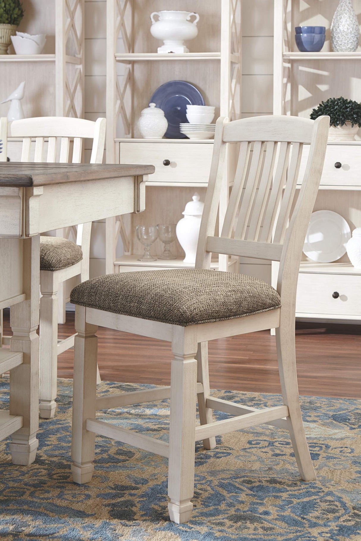 Signature Design by Ashley Bolanburg 24" Counter Height Farmhouse Barstool, 2 Count, Antique White Signature Design by Ashley