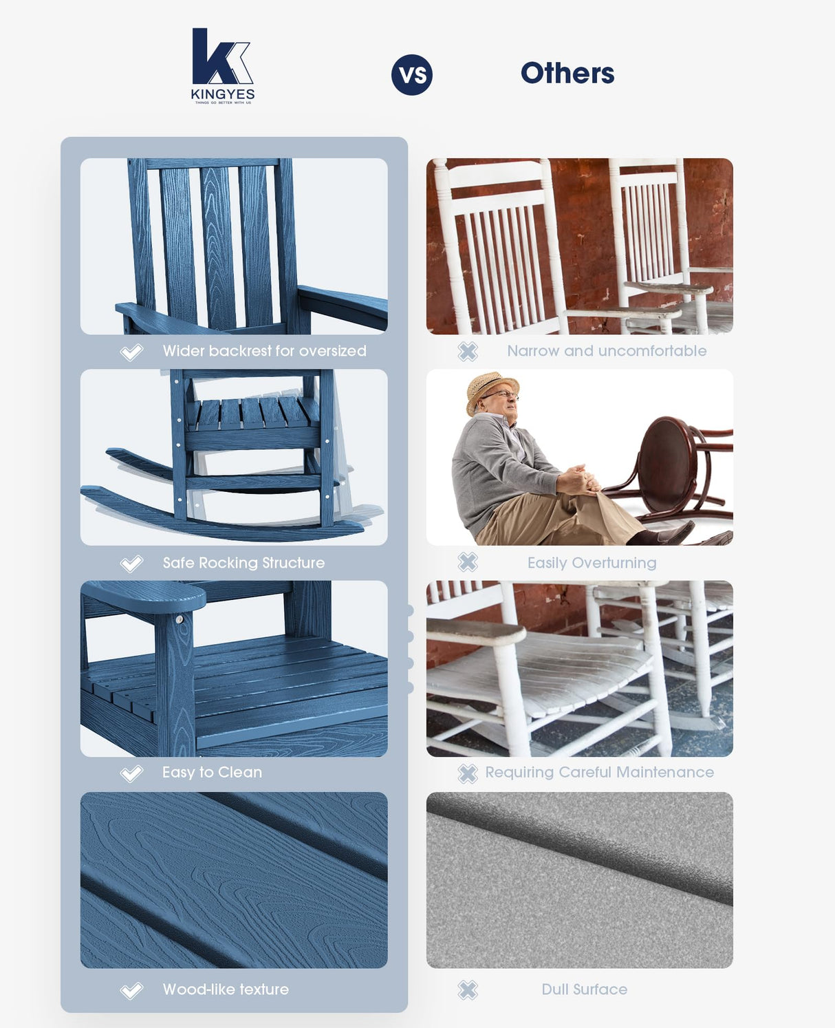 KINGYES Outdoor Patio Rocking Chair,(Plum Rocker) Blue KINGYES