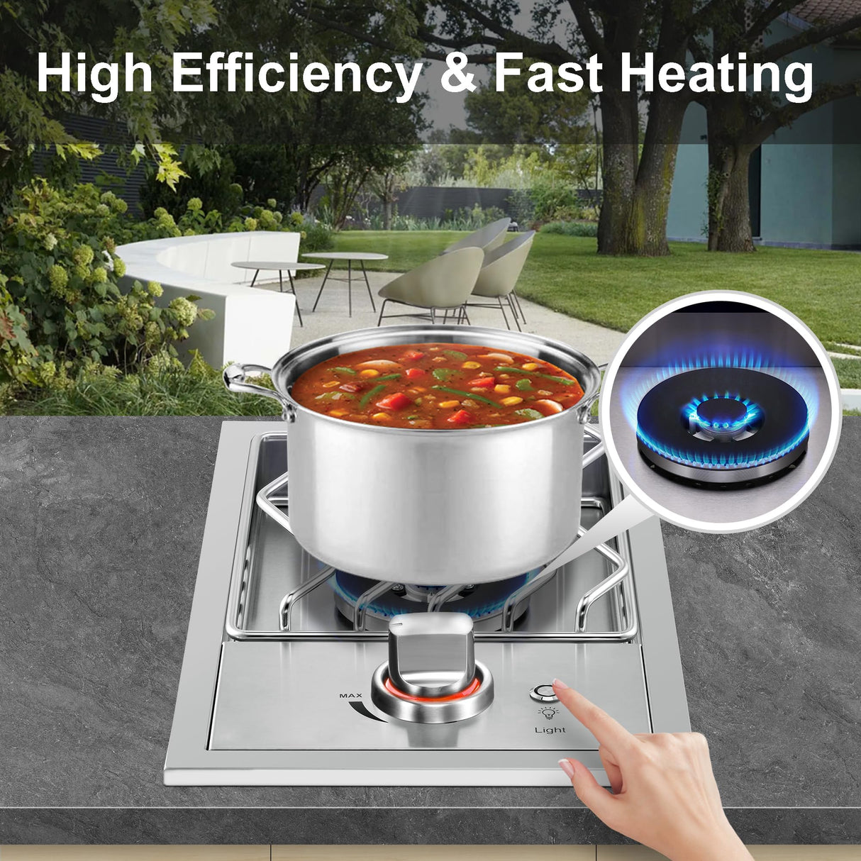 Single Grilling Side Burners for Outdoor Grill, 15,000BTU Natural Gas Side Burner, Sturdy 304 Stainless Steel, with Liquid Propane Kit, Drop-in Side Burner for Outdoor Kitchen BBQ Island Livory