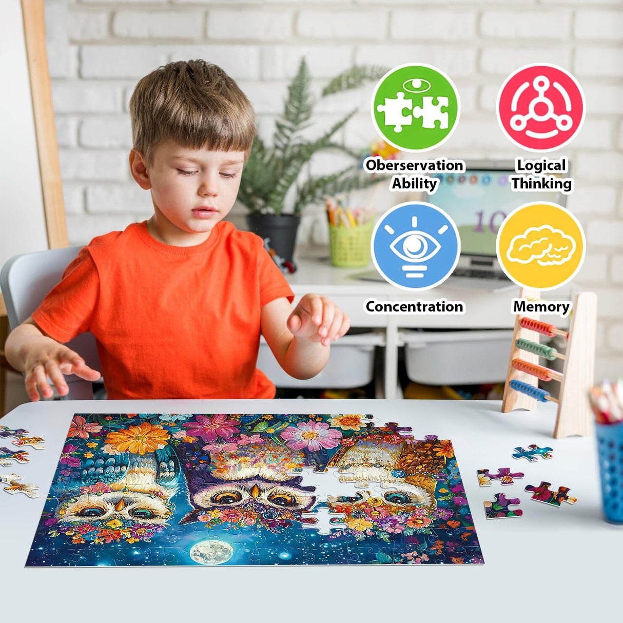 4-Pack Puzzles for Kids Ages 6-8 8-10 Year Old - Lions Horses Owls Dolphins, Large Piece Puzzles for Seniors, 100 Pieces Jigsaw Puzzles for Kids Ages 4-6, Learning Educational Toys for Boys and Girls Jeacirio