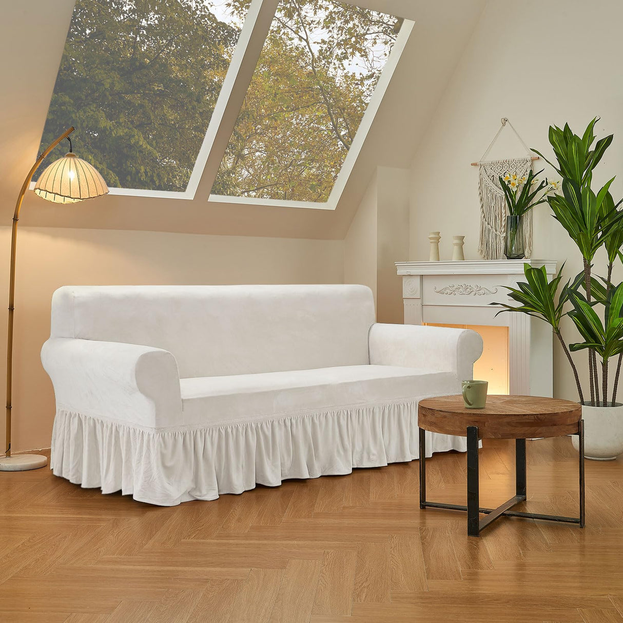 NICEEC Loveseat Cover Super Soft 1-Piece White Slipcover for Loveseats Stretch Universal Spandex Couch Covers for Living Room Easy Fit Washable Furniture Sofa Protector with Skirt NICEEC