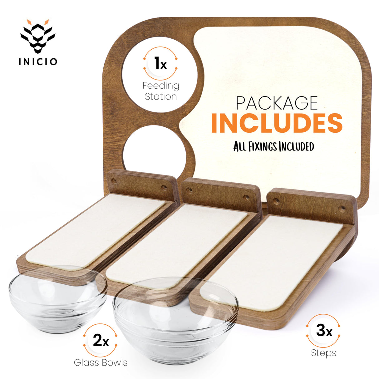 INICIO Cat Wall Shelves – Dog Proof Feeding Station with Wall Mounted Shelves, Durable 3 Step Birch Floating Shelf for Cats Up to 17lbs, Includes Attached Cat Food Bowl for Convenient Feeding – Brown INICIO