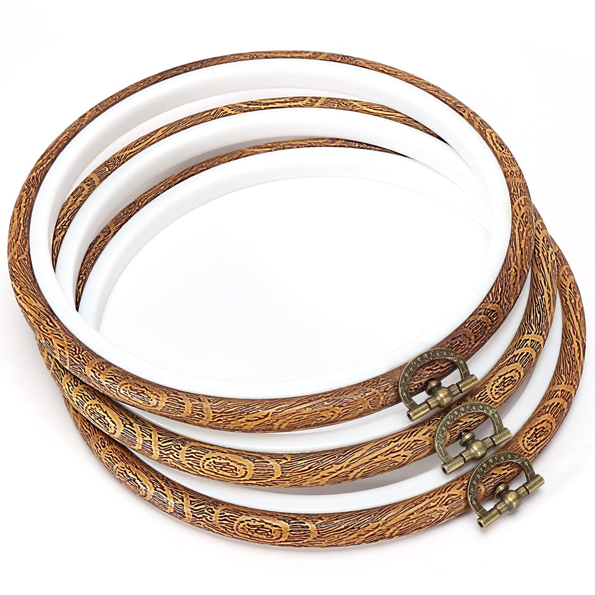 Pllieay 8inch Embroidery Hoop Frame Imitated Wood Embroidery Circle Round Display Frame Ring Cross Stitch Hoops Embroidery Hoops Set for Art Craft Sewing and Hanging, Rug Punch Set Pllieay