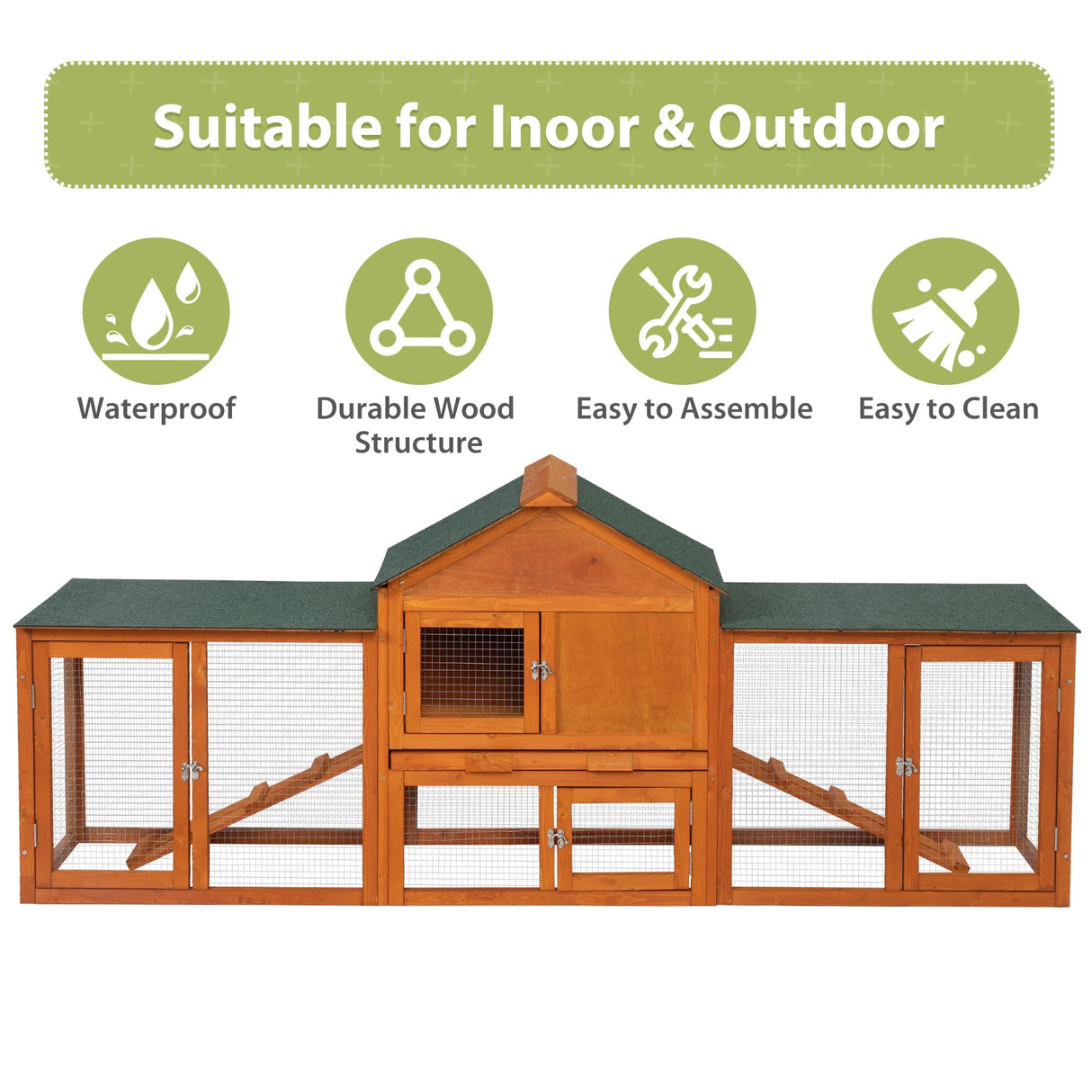 COZIWOW 83” Extra Large Wooden Rabbit Hutch Outdoor Easy to Assemble and Durable Rabbit Cage Bunny Hutch Indoor with Cleaning Tray & Waterproof Roof for Small and Medium Bunny Rabbit Chick (Orange) COZIWOW