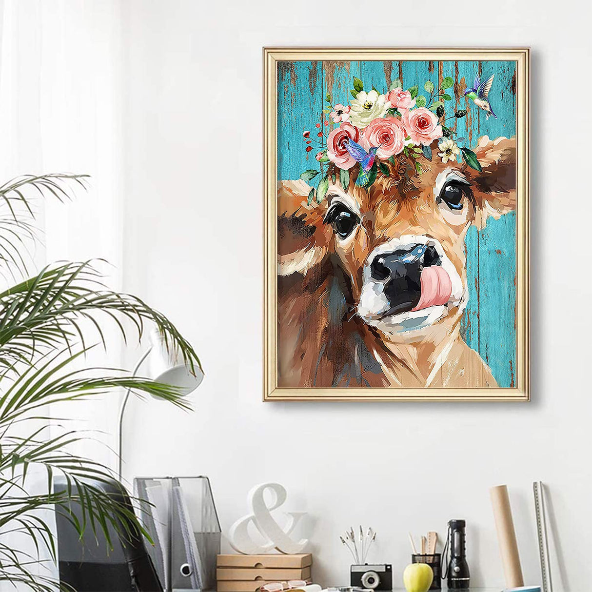 Diamond Painting Kits for Adults&Beginners DIY 5D Diamond Art Paint with Round Diamonds Full Drill Cow Gem Art Painting Kit for Home Wall Decor Gifts(12x16inch/30×40cm) TINY FUN