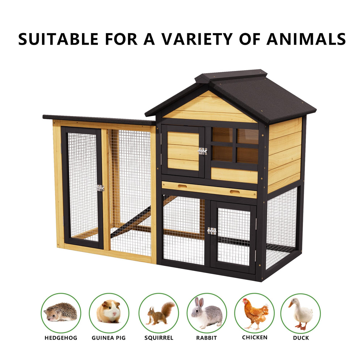 XiliqingEco Chicken Coops Outdoor Wooden Double-Decker Chickens with Deep Push-Pull Trays, Non-Slip Slopes, Waterproof Asphalt Roof Suitable for a Variety of Animals (Yellow Black) XiliqingEco