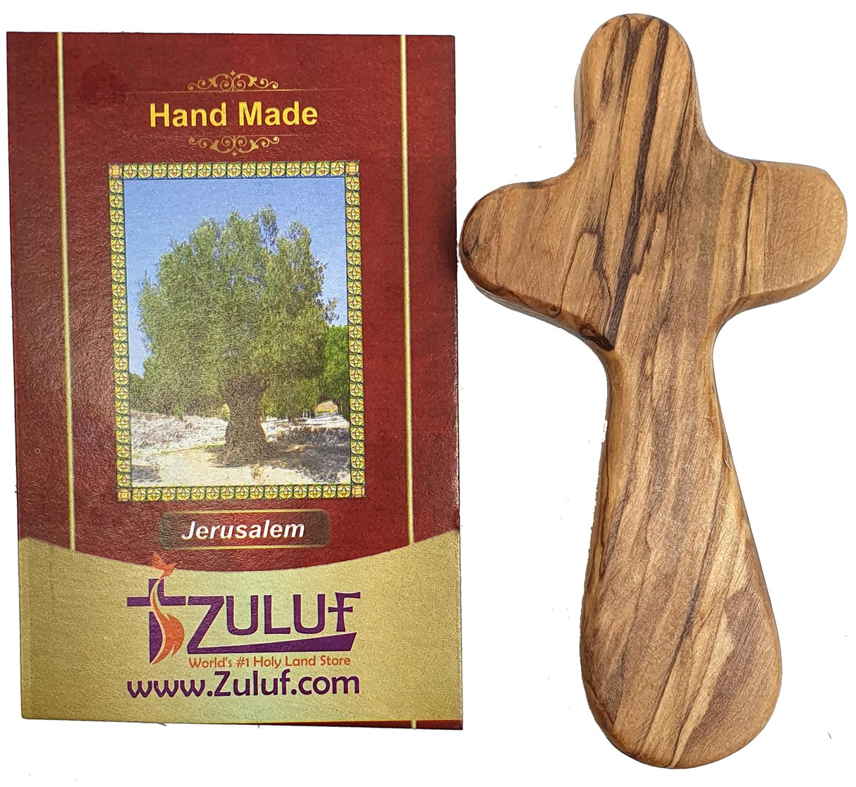 Zuluf Hand Carved Olivewood Medium Comfort Cross Bethlehem - CRS002 9.5cm Zuluf