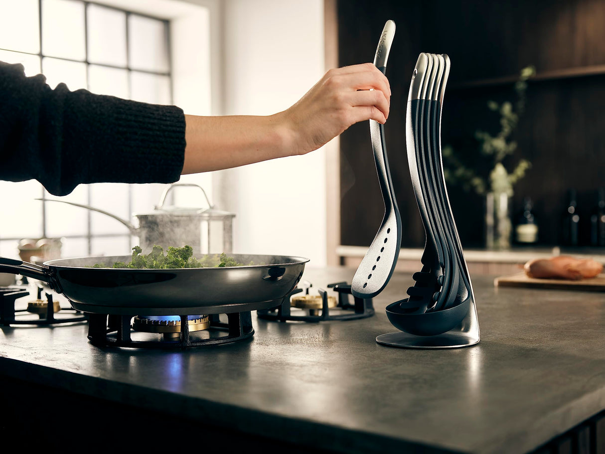 Joseph Joseph Nest 5 Compact Stacking Utensils kitchen tool set with magnetic storage stand, organization, dishwasher safe - Black/Stainless Steel Joseph Joseph