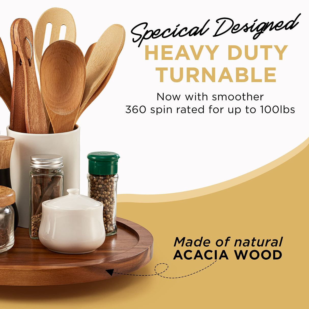 TIDTIA 13" Acacia Wood Lazy Susan Organizer for Cabinet - Round Lazy Susans Turntable for Countertop - Wooden Kitchen Rotating Storage Food Bin Container for Centerpiece Table, Spices, Pantry Tidita