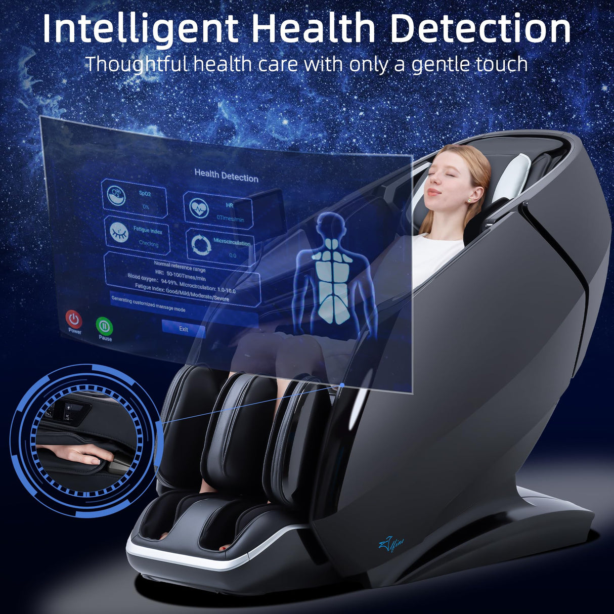 A860 Full Body 4D Massage Chair-Health Detection,Dual-Core System, 125°-166° i-Open Flexible Rail,Top Grain Genuine Cowhide,Customizable Programs,APP Control, AI Voice Control, 20+5 Modes(Deep Black) Alfine