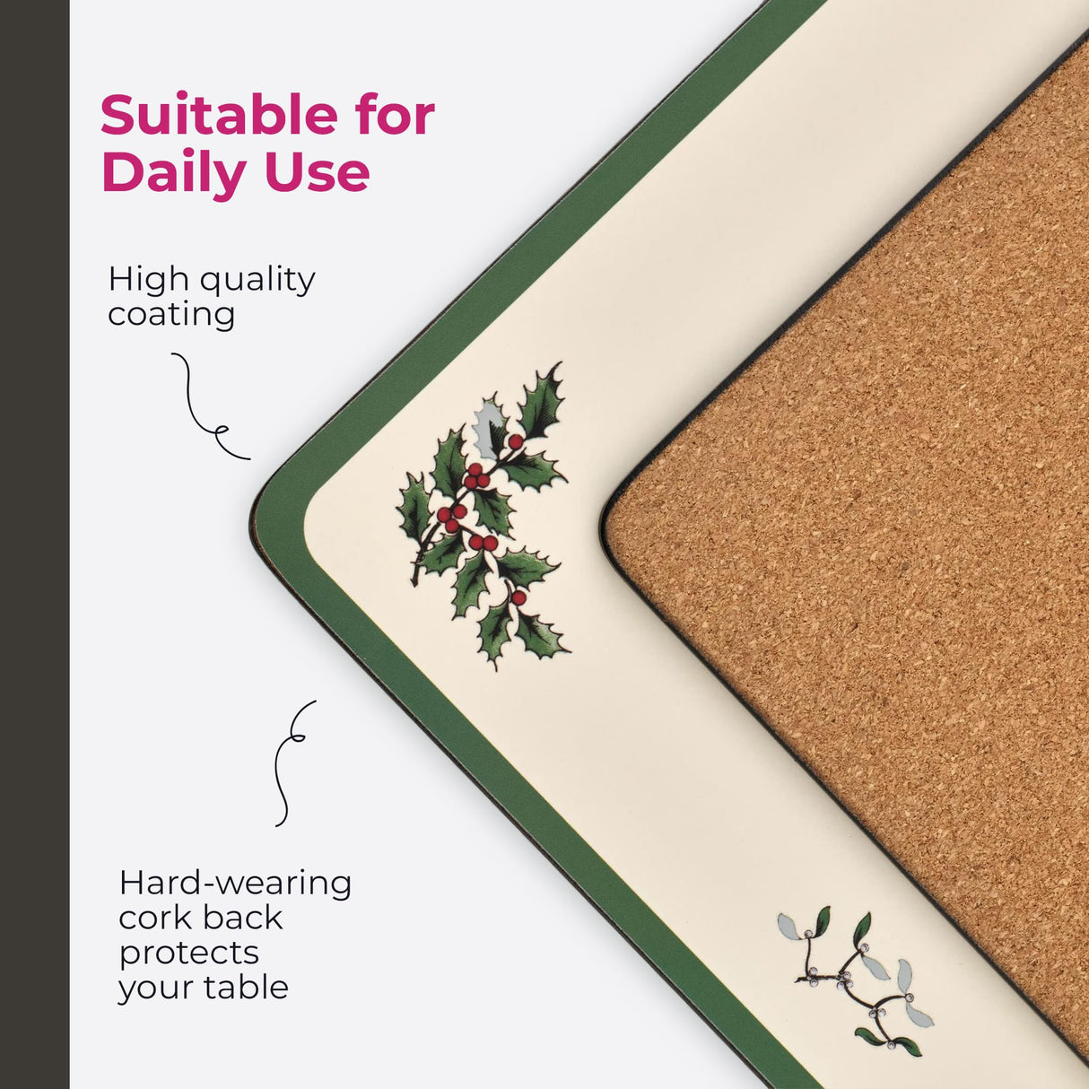 Portmeirion Christmas Tree Placemats, Set of 4 - Cork-Backed Heat Resistant Placemats for Dining Table - Hard Board with Christmas Tree Design, Stain Resistant and Durable (15.7" x 11.7") Portmeirion