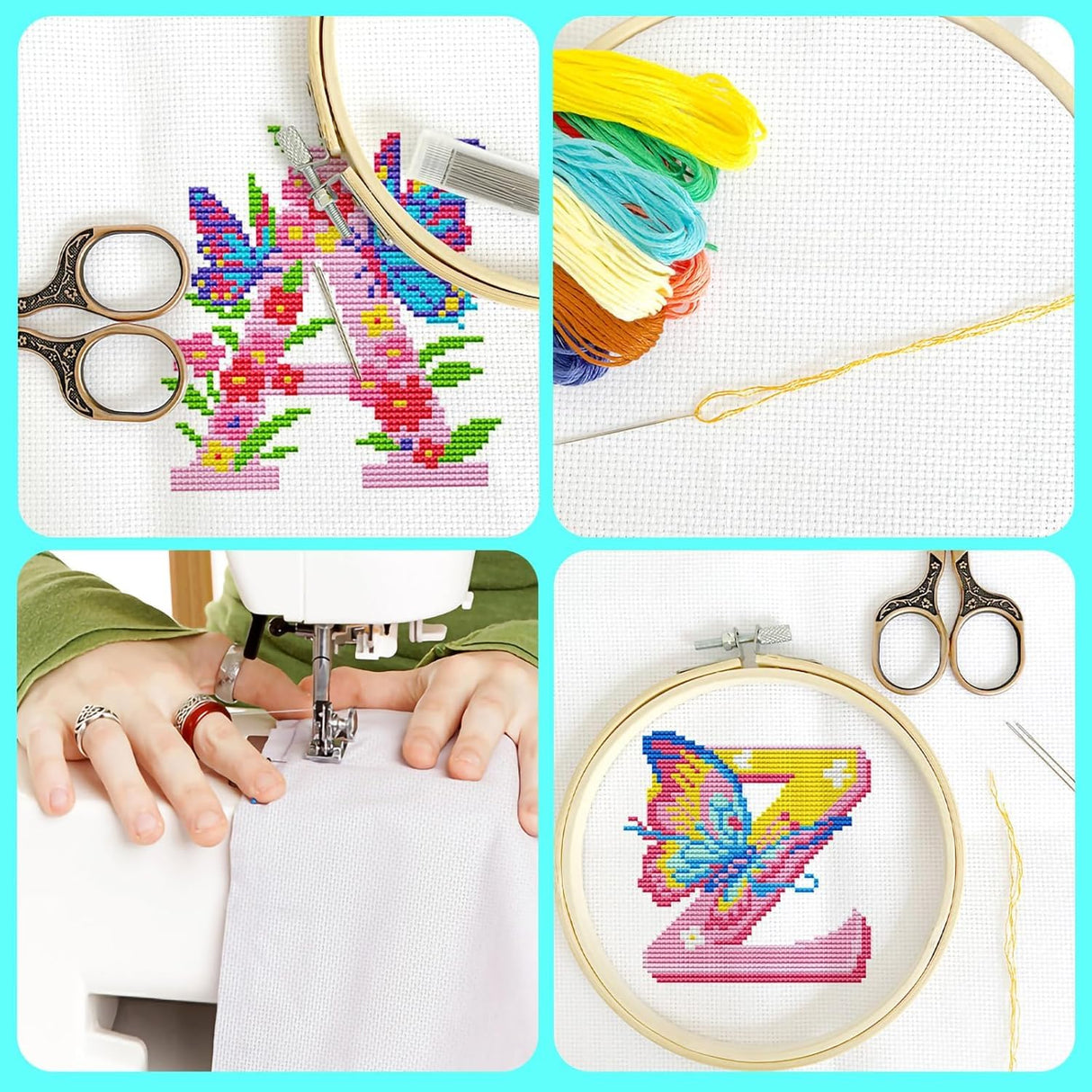 Zhenqing 14CT 12x12 Inch Aida Cloth 6-Pack (6 Colors) – Premium Cotton Cross Stitch Fabric for Beginners & Pros – Pre-Cut Squares for Embroidery, Needlework, DIY Crafts Zhenqing