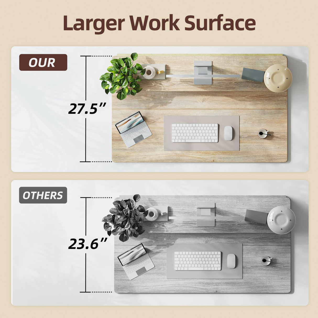 TIQLAB 48 * 28 Inch Standing Desk with Four Drawers, Electric Sit Stand Table, Stand Up Desk Adjustable Height with Storage Shelf, Splice Board, Maple TIQLAB