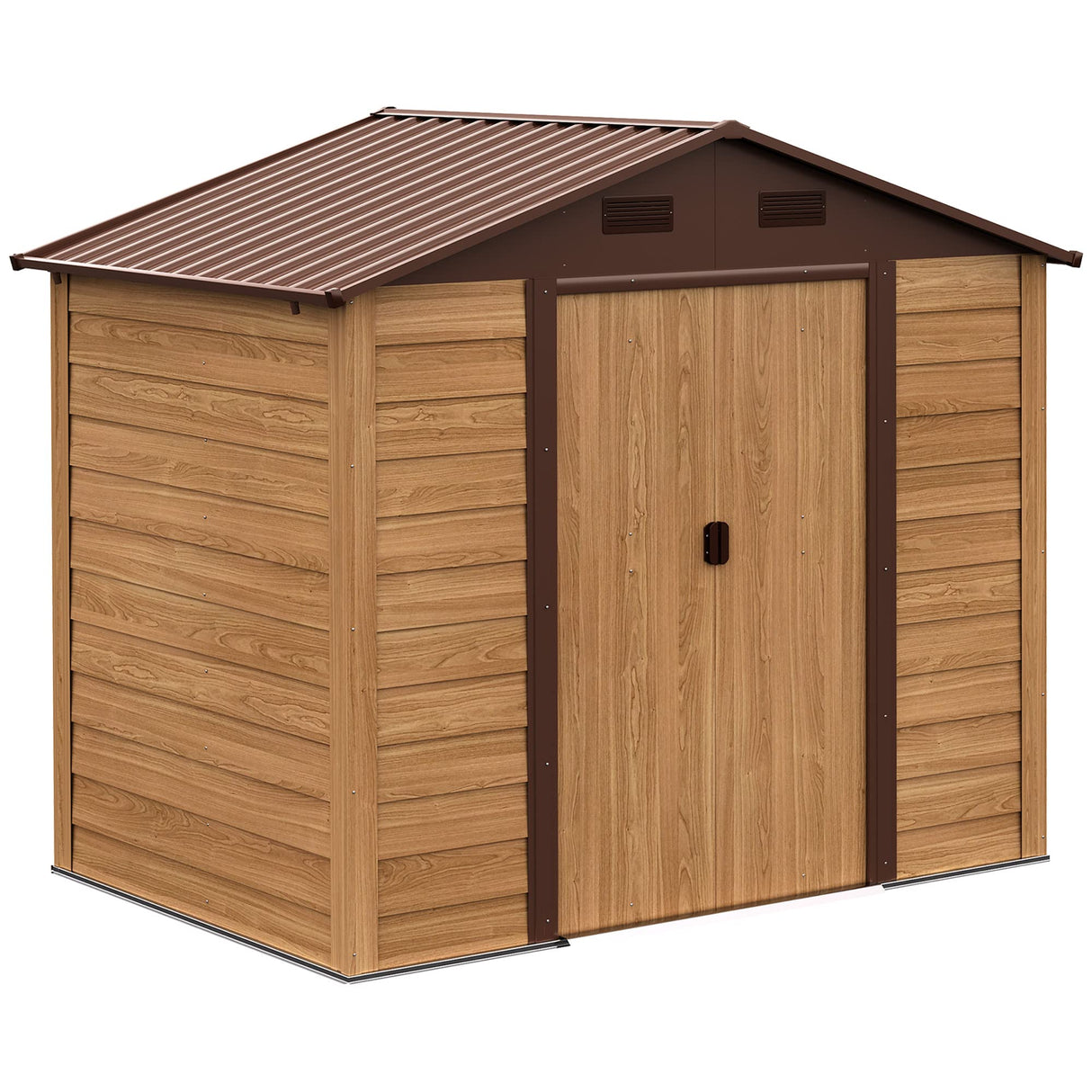 Outsunny 8' x 6' Outdoor Storage Shed, Garden Tool House with Foundation Kit, 4 Vents and 2 Easy Sliding Doors for Backyard, Patio, Garage, Lawn, Brown Outsunny