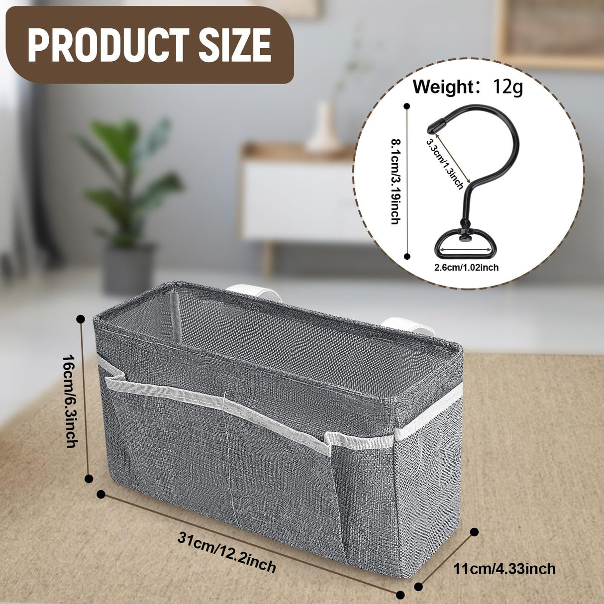 Feoqibu Bedside Caddy, bedside organizer, Hanging Organizers, Storage Bags with Self-adhesive on The Back to Hang Over Beds for Headboards, Bunk Bed, Automotive Seat Back Organizers (Grey) Feoqibu