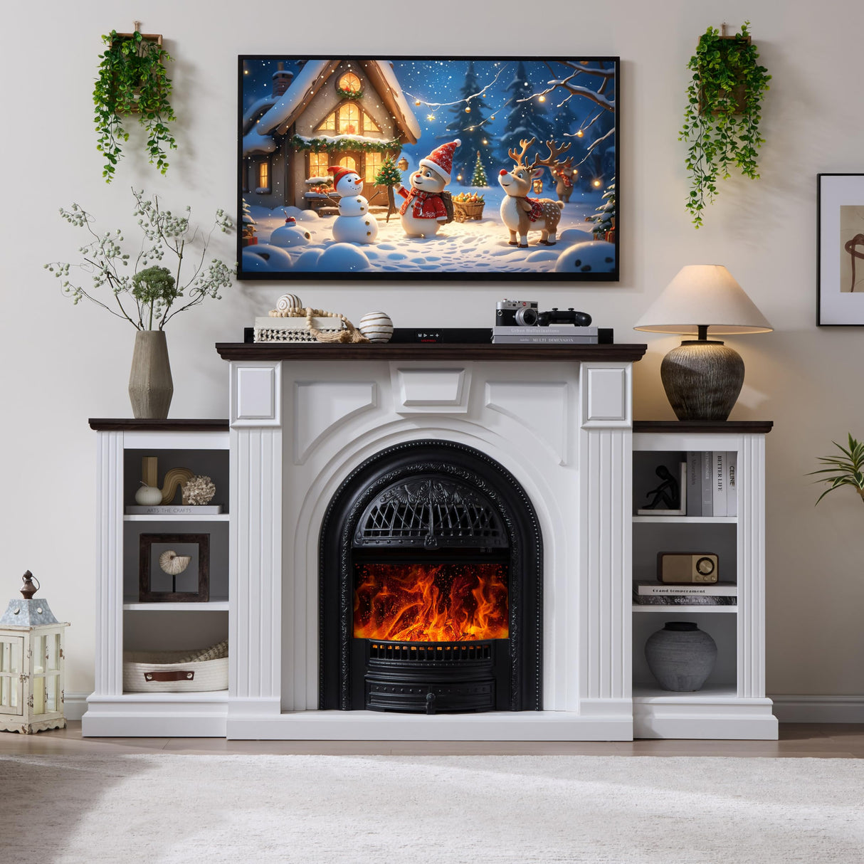 Electric Fireplace with Mantel, 76" Electric Fireplace, Birdcast Fireplaces Entertainment Center TVs Up to 90", Fireplaces TV Stand with 30" Insert Heater with 3D Flame for Living Room, 1400W/750W LIDYUK