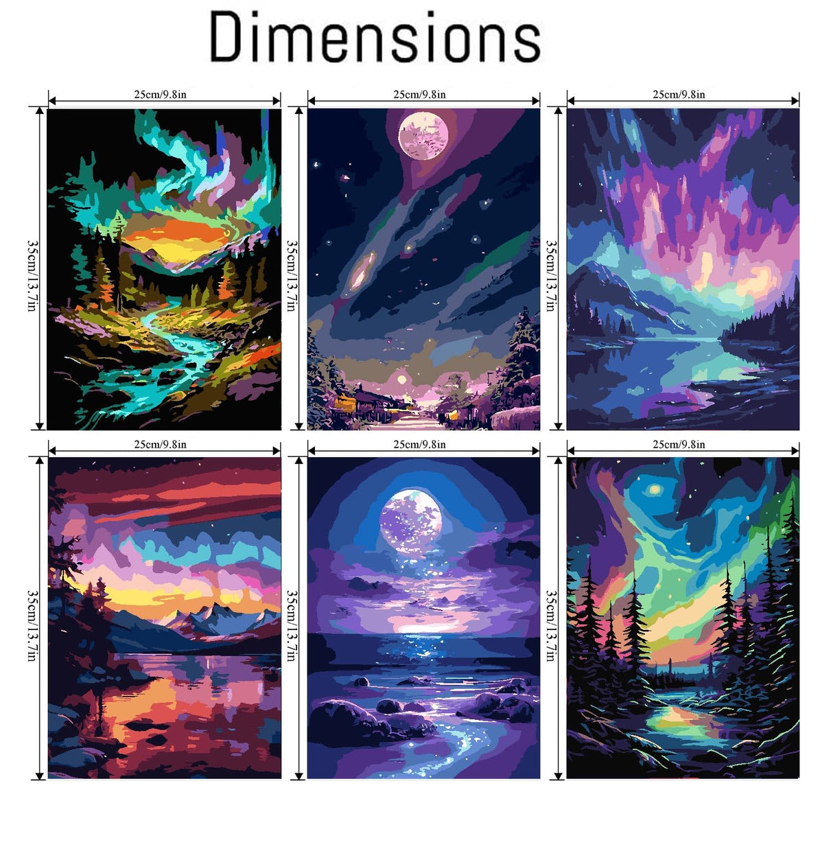 Fuinkqe 6 Pack Paint by Number Kit for Adults Beginner, Polar Lights Moon Landscape DIY Acrylic Painting Paint by Numbers Kits on Canvas for Gift Home Wall Decor 10x14inch Fuinkqe