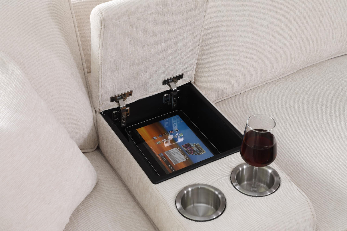 YOPTO 127" L-Shaped Sectional Couch with Movable Ottoman & 6 Throw Pillows,7 Seat Chenille Upholstered Sofa W/2 Cup Holder,USB Port & Hidden Storage Box,DIY Combination,for Living Room,Apartment,Beige YOPTO