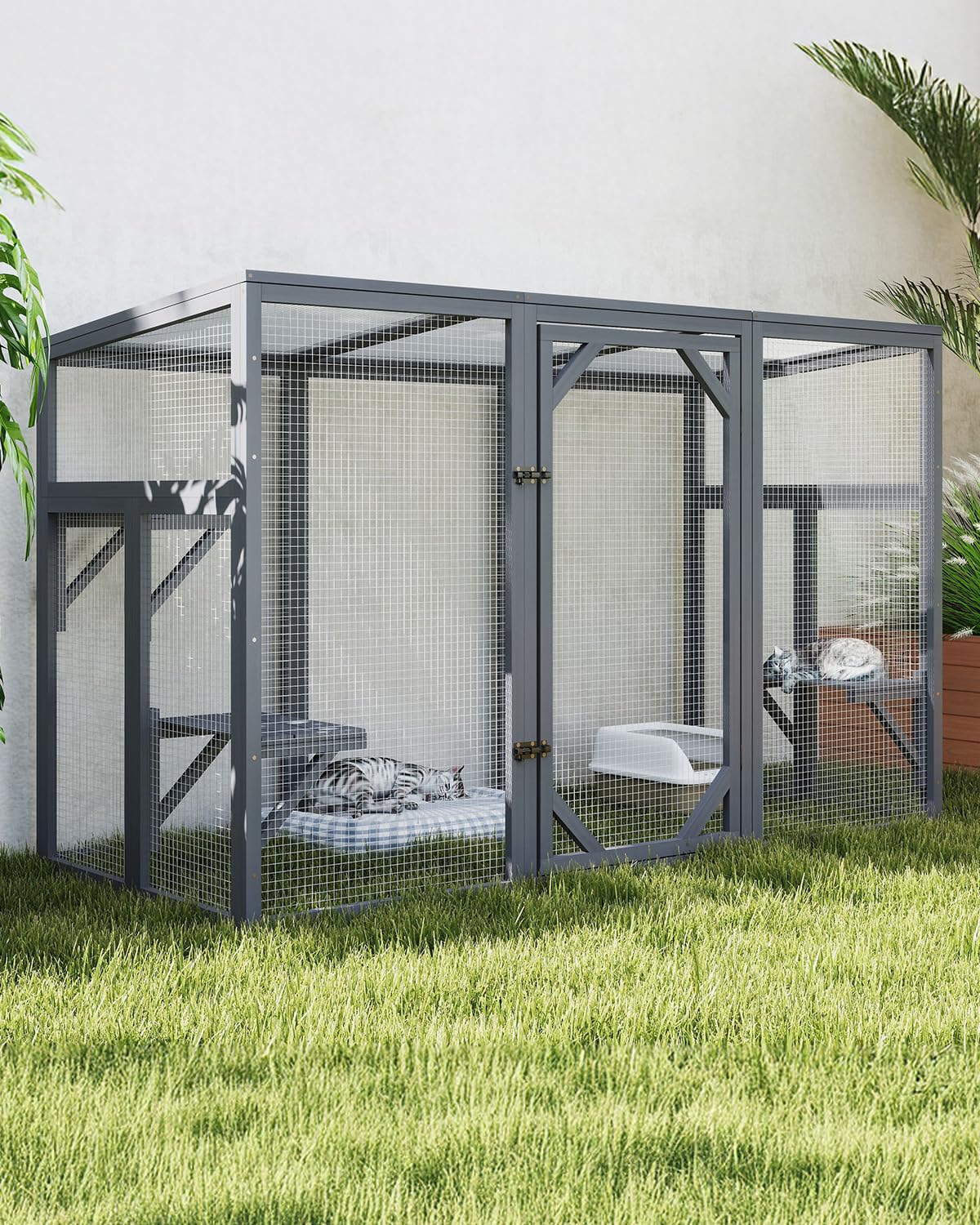COZIVVOVV Outdoor Cat House, 71" Catio Outdoor Cat Enclosure, Large Cat Houses & Condos, Cattio for Apartment Balcony, Window Cat Cage Weatherproof, Grey COZIVVOVV