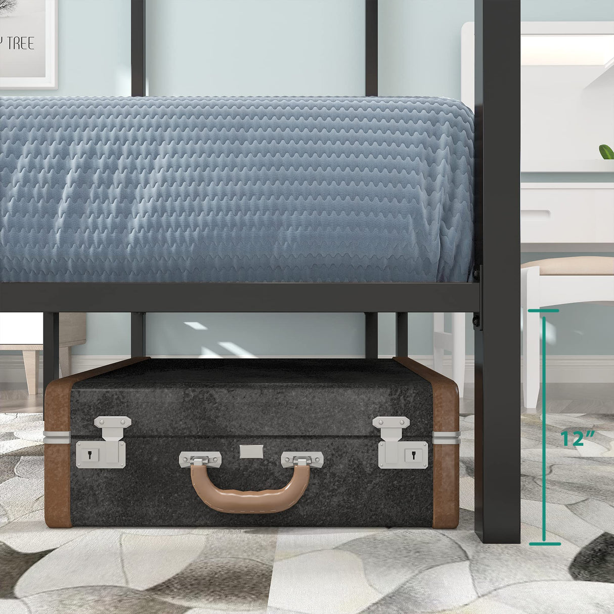 YITAHOME Metal Four Poster Canopy Bed Frame, 14 Inch Platform Bed with Built-in Headboard Strong Metal Slat Mattress Support, No Box Spring Needed, Black, King Size YITAHOME