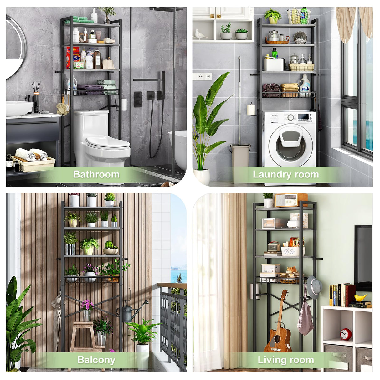 Kalrin Over-The-Toilet Storage Rack, 4-Tier Bathroom Organizer Shelf Over Toilet with Adjustable Shelf and Basket, Freestanding Space Saver Bathroom Shelves Above Toilet for Room (Pure Gray) Kalrin