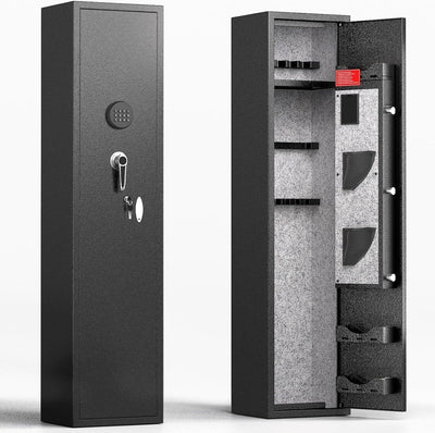SUNCROWN 4-8 Rifle Gun Safe, Long Gun Safes for Rifles and Shotguns, Quick Access Rifle Safe with Numeric Keypad for Home Use, Metal Long Gun Safe Cabinet with 3 Adjustable Removable Brackets, Black