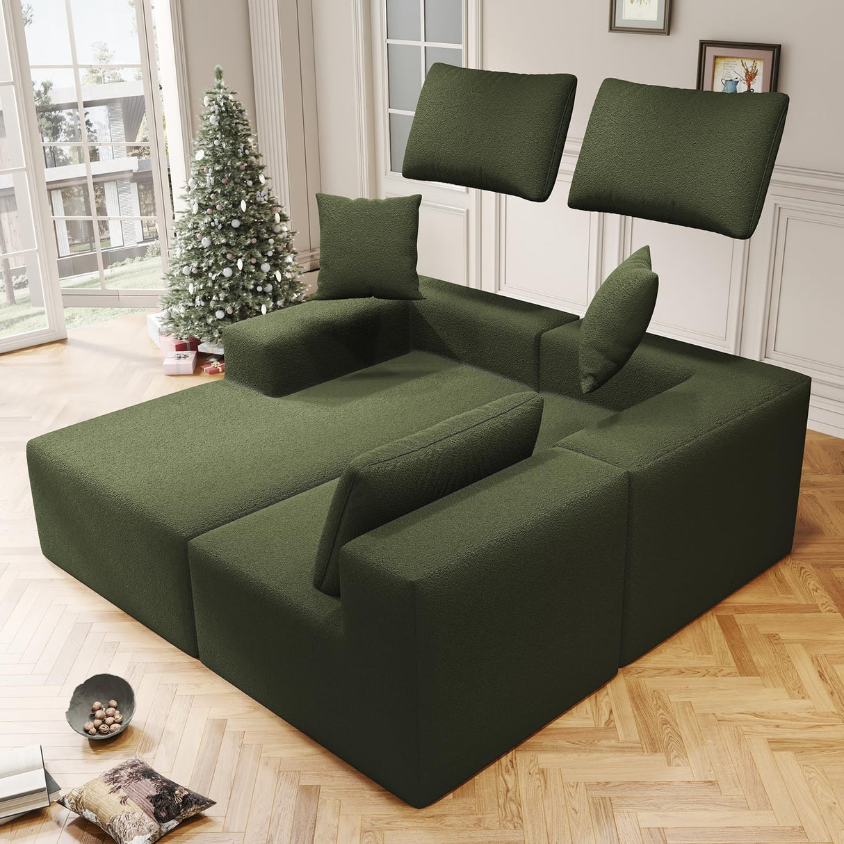108" Cloud Sectional Couch with L-Shape Chaise,4 Seat Modern Modular Sofa with Deep Seat, Upholstered Couches for Living Room Bedroom, Sectional Boneless Couch (Green, 108"+Left Facing Chaise) SYFERLORY